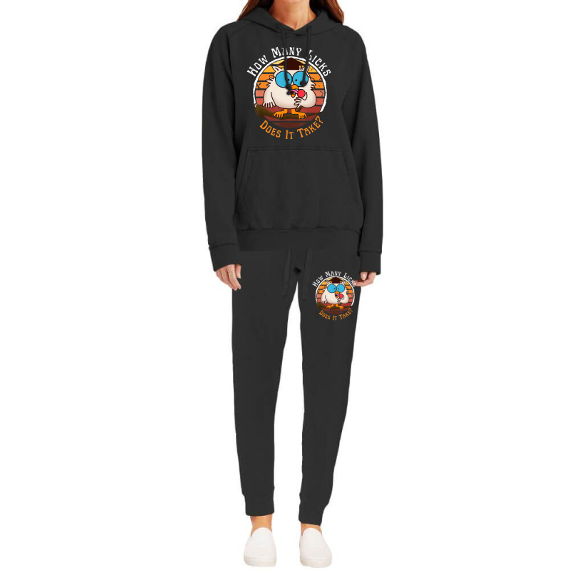 Funny Owl How Many Licks Does It Take Retro Vintag Hoodie & Jogger Set | Artistshot