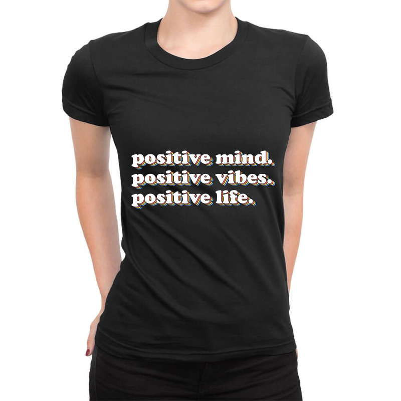 70s Retro Positive Mind Vibes Life Self Care Yoga Ladies Fitted T-Shirt by yucalsye | Artistshot