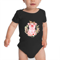 Pig With Leopard Headband Flower Tshirt Cute Pig L Baby Bodysuit | Artistshot