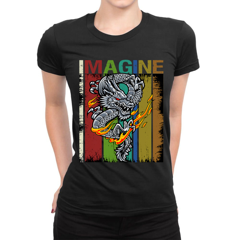 Imagine Fantastic Dragon Vintage Cool Art Ladies Fitted T-Shirt by kerrmanthez | Artistshot