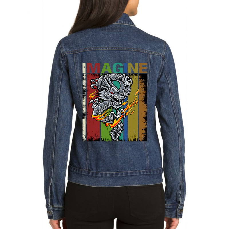 Imagine Fantastic Dragon Vintage Cool Art Ladies Denim Jacket by kerrmanthez | Artistshot