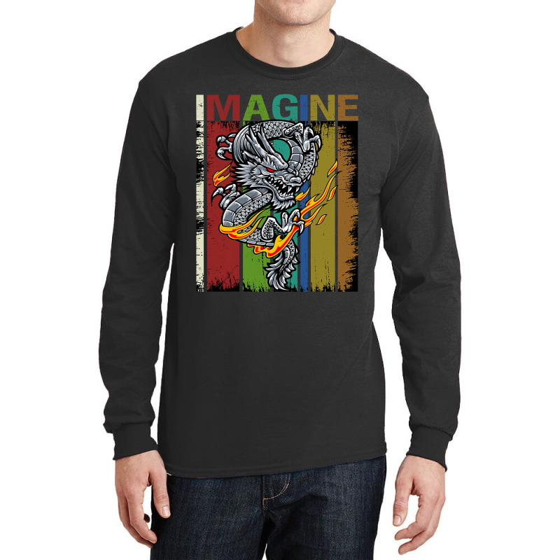 Imagine Fantastic Dragon Vintage Cool Art Long Sleeve Shirts by kerrmanthez | Artistshot