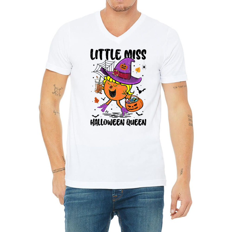 Little Miss Halloween Queen Pumpkin Vintage T Shir V-neck Tee | Artistshot