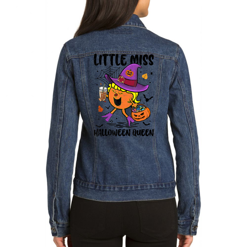 Little Miss Halloween Queen Pumpkin Vintage T Shir Ladies Denim Jacket by kranendon | Artistshot