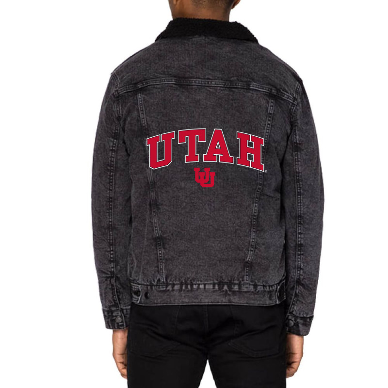 Utah Utes Arch Over Black Officially Licensed Pull Unisex Sherpa-Lined Denim Jacket by bantonjo | Artistshot