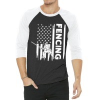 Fencing Us Flag Graphic Concept 3/4 Sleeve Shirt | Artistshot