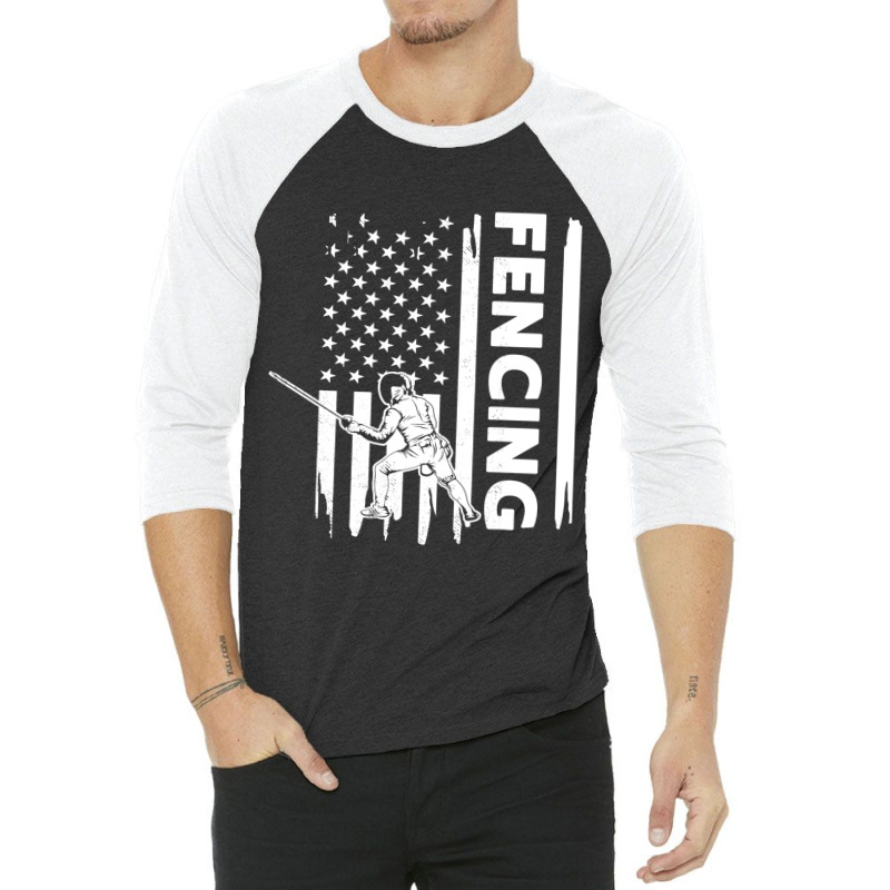 Fencing Us Flag Graphic Concept 3/4 Sleeve Shirt | Artistshot