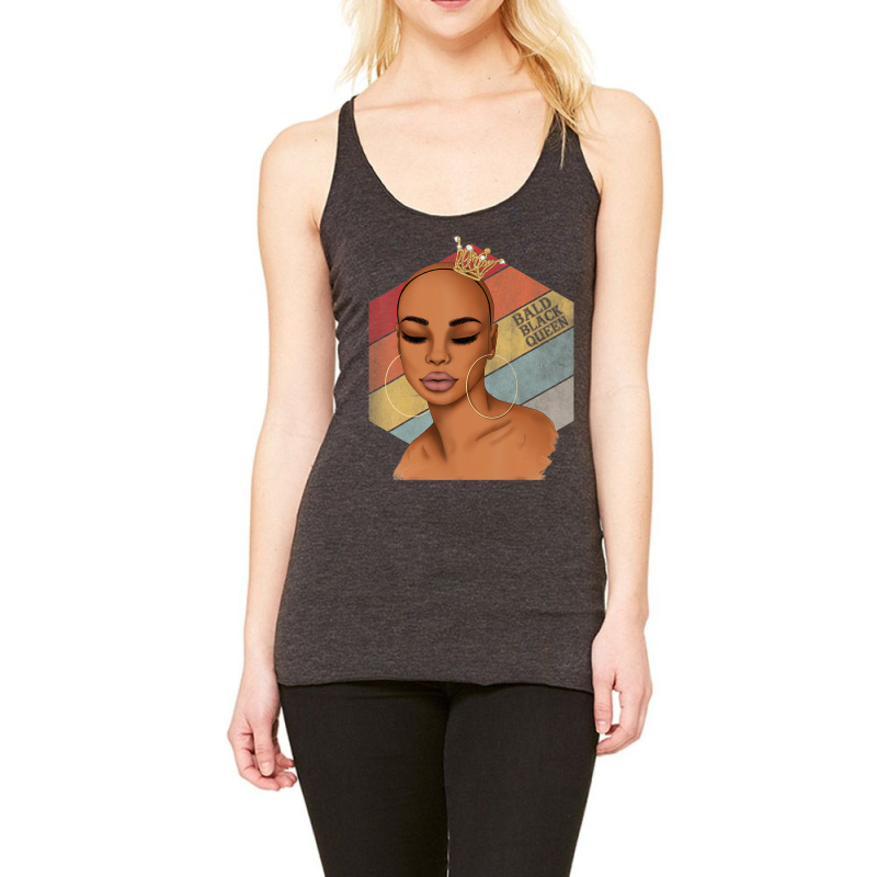 Bald Black Queen Woman Vintage Afro Bald Dark Skin Racerback Tank | Artistshot