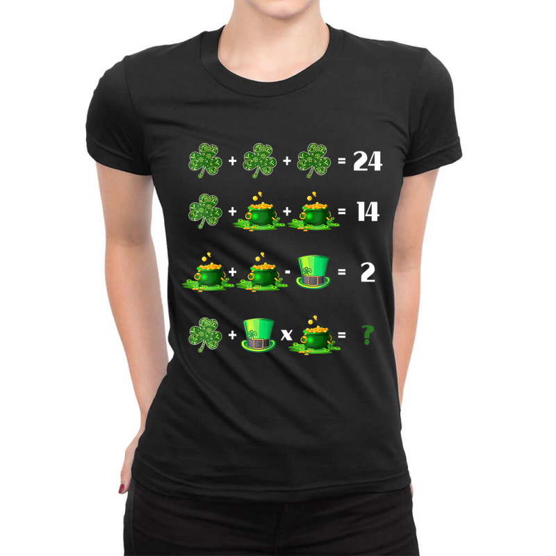 Math Teacher St Patrick Day Shamrock Math Equation Ladies Fitted T-Shirt by voutsro | Artistshot