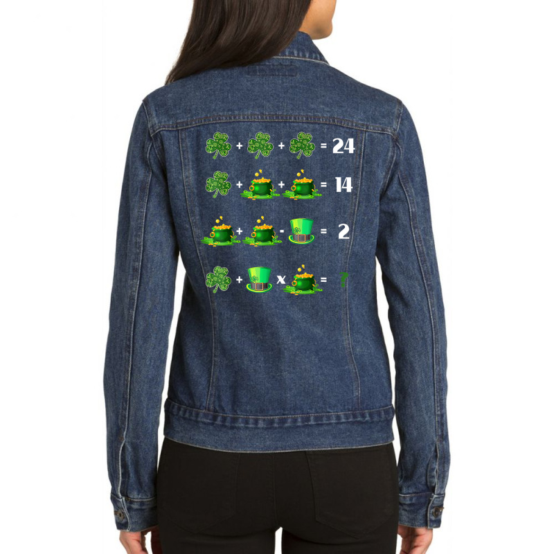 Math Teacher St Patrick Day Shamrock Math Equation Ladies Denim Jacket by voutsro | Artistshot