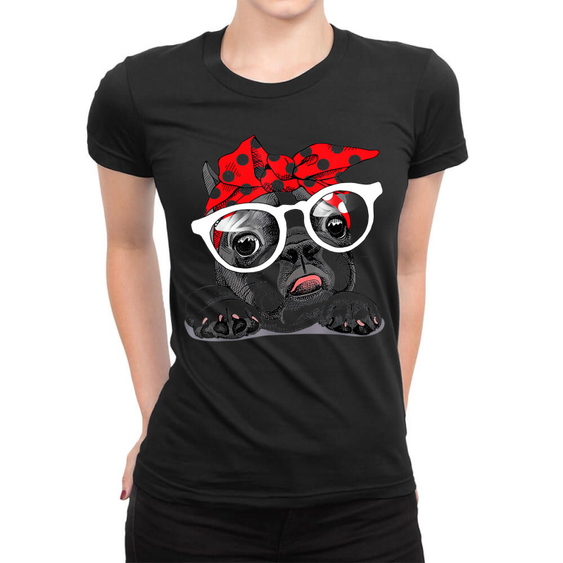 Cute French Bulldog Colorful Headband And Glasses Ladies Fitted T-Shirt by coyagota | Artistshot