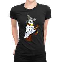 An Owl In A Hat And Stripey Scarf Ladies Fitted T-shirt | Artistshot