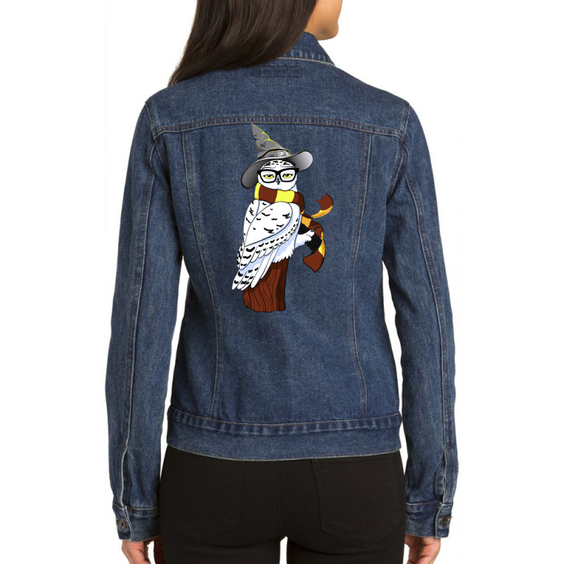 An Owl In A Hat And Stripey Scarf Ladies Denim Jacket by alfanomearsb | Artistshot