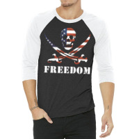 Usa Pirate Freedom Skull And Crossed Swords 3/4 Sleeve Shirt | Artistshot