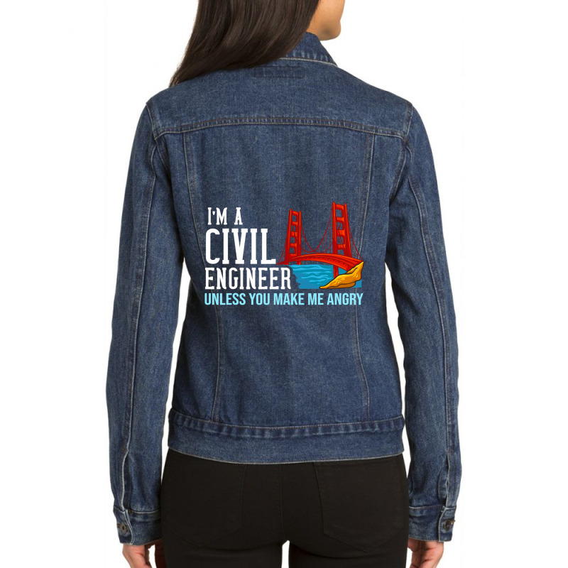 Civil Engineer Gift Funny Bridge Engineering 2 Ladies Denim Jacket by Fabulousam | Artistshot