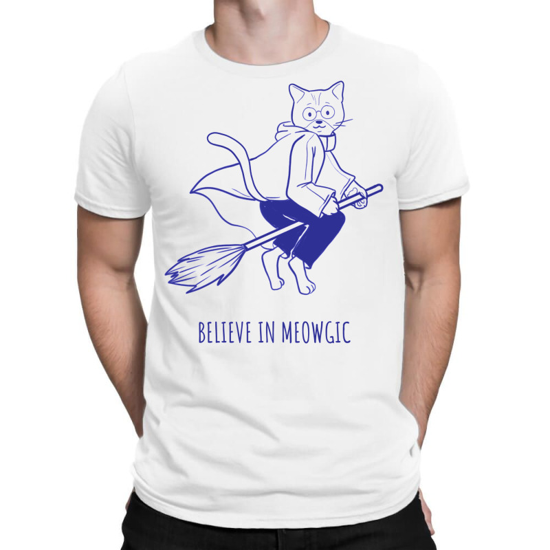 Believe In Magic Pun With Flying Witch Cat T-Shirt by alfanomearsb | Artistshot