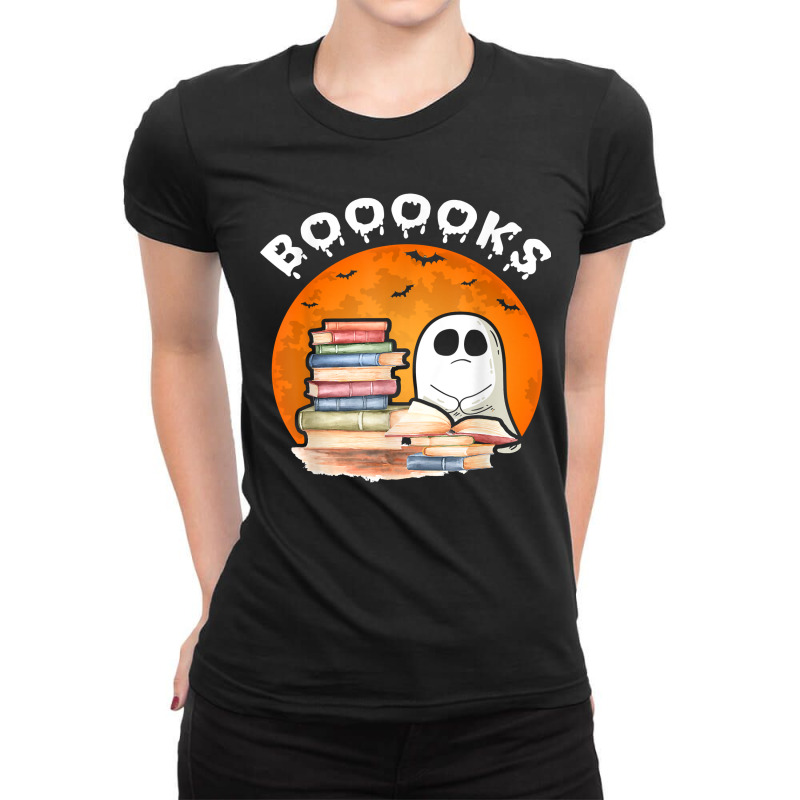 Book Books Ghost Reading Books Lovers Halloween Pa Ladies Fitted T-Shirt by Regorgeous | Artistshot