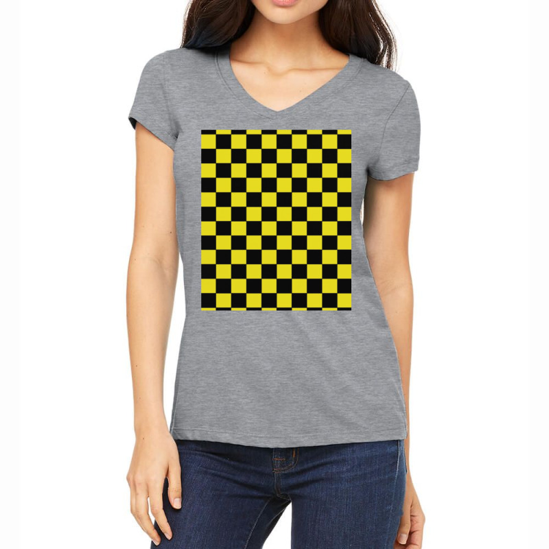 Black And Yellow Checks Women's V-Neck T-Shirt by wilktopick1 | Artistshot