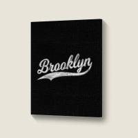 Brooklyn New York Retro Vintage Sports Script Curs Portrait Canvas Print | Artistshot