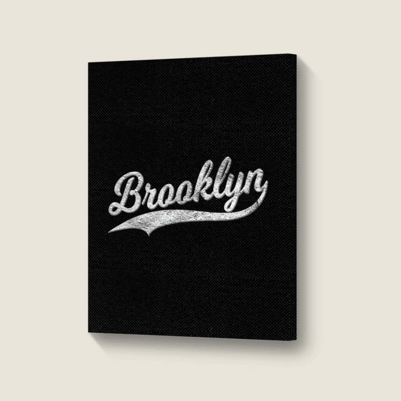 Brooklyn New York Retro Vintage Sports Script Curs Portrait Canvas Print | Artistshot