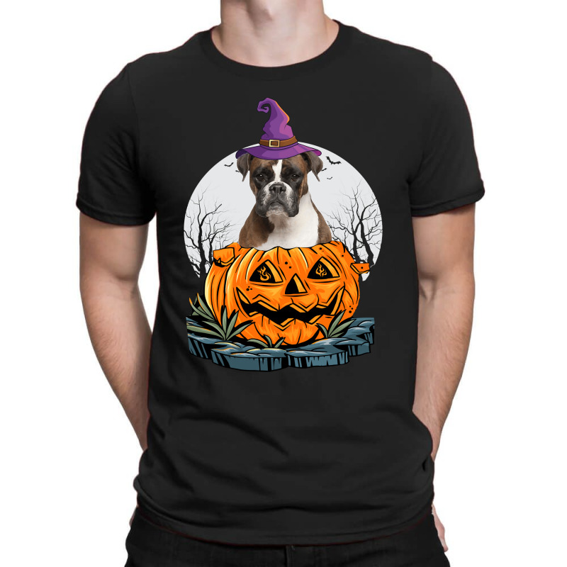 Boxer Dog Halloween Costume With Witch Hat And Pum T-shirt | Artistshot