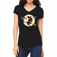 Broom Flying In Full Moon Women's V-neck T-shirt | Artistshot