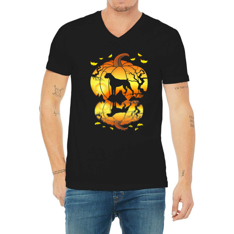Boxer Dog Water Reflection In A Pumpkin Halloween  V-neck Tee | Artistshot