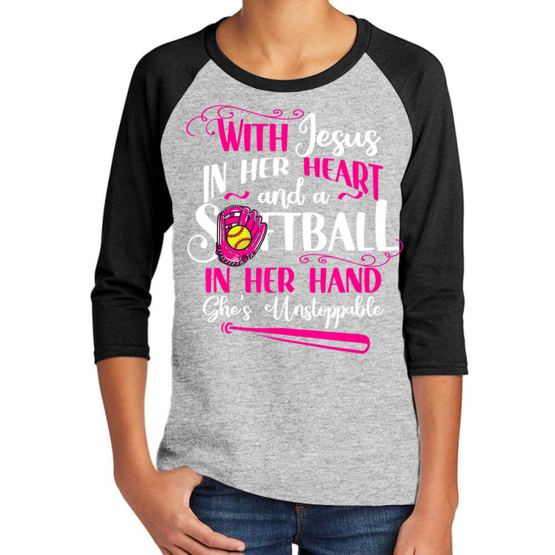 Jesus In Her Heart Softball Hand Funny Pitcher For Youth 3/4 Sleeve by krumsiek | Artistshot