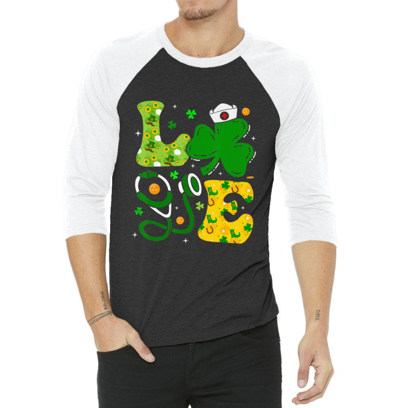 Funny Irish Nurse St Patrick's Day Shamrock Love 3/4 Sleeve Shirt | Artistshot