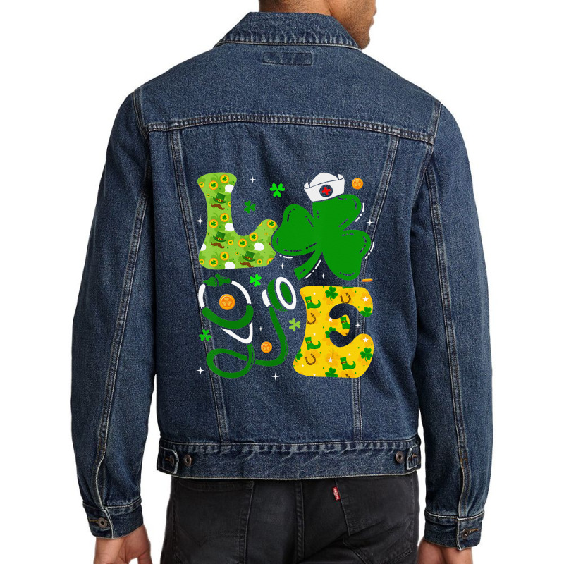 Funny Irish Nurse St Patrick's Day Shamrock Love Men Denim Jacket | Artistshot