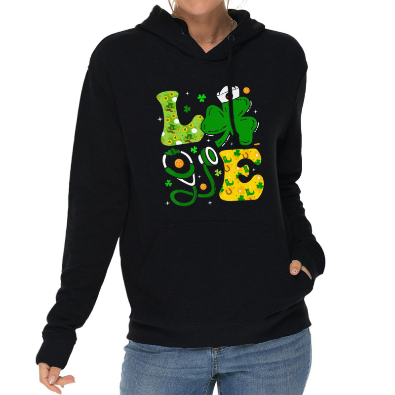 Funny Irish Nurse St Patrick's Day Shamrock Love Lightweight Hoodie | Artistshot