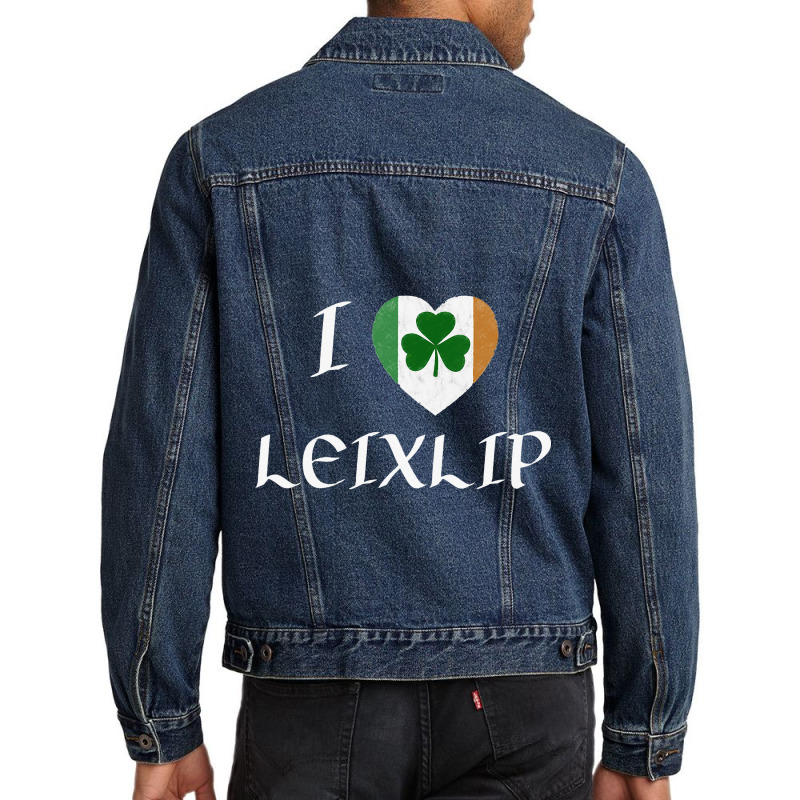 I Love Leixlip Ireland Eire Flag Heart Shamrock Men Denim Jacket | Artistshot