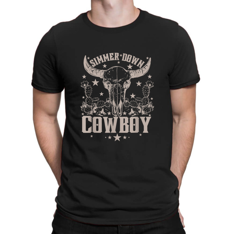 Simmer Down Cowboy Cowgirl, Western Cow Skull T-shirt | Artistshot