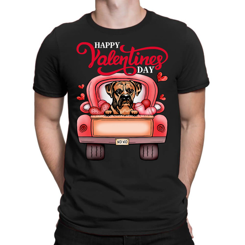Boxer Red Truck Happy Valentines Day Boxer Dog Hea T-shirt | Artistshot