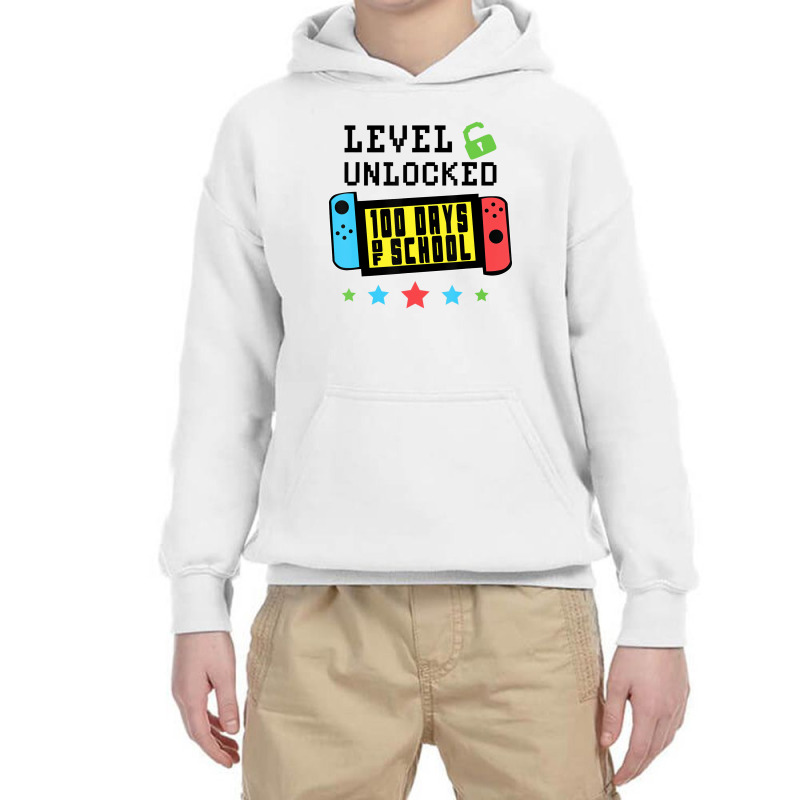 Level Unlocked 100 Days Of School Gamer Graphic Ar Youth Hoodie by krumsiek | Artistshot