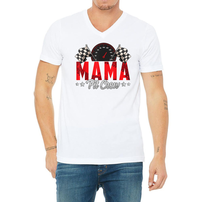 Race Car Birthday Party Racing Family Mama Pit Cre V-neck Tee | Artistshot