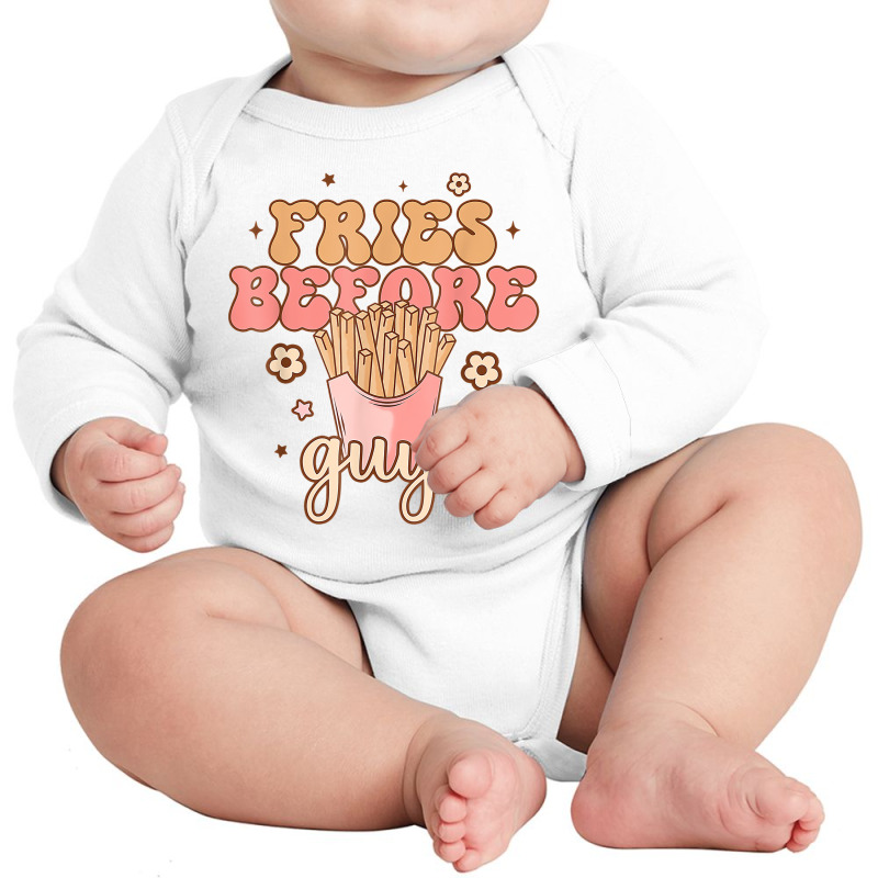 Fries Before Guys Funny Valentine's Day Retro Holi Long Sleeve Baby Bodysuit | Artistshot