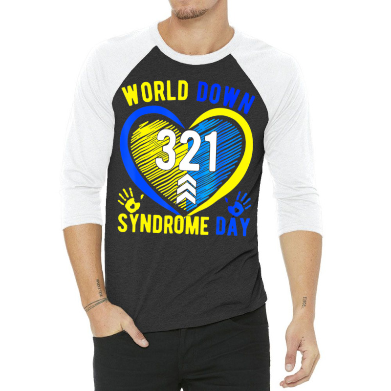 Blue Yellow Heart 21 World Down Syndrome Awareness 3/4 Sleeve Shirt | Artistshot