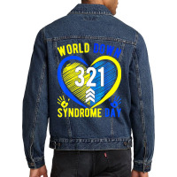 Blue Yellow Heart 21 World Down Syndrome Awareness Men Denim Jacket | Artistshot