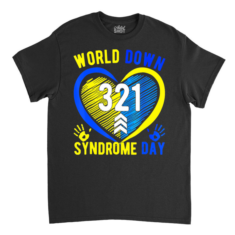 Blue Yellow Heart 21 World Down Syndrome Awareness Classic T-shirt | Artistshot