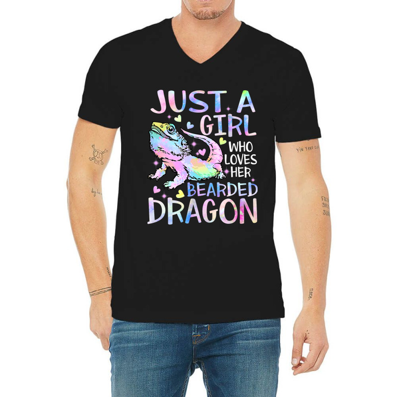 Just A Girl Who Loves Her Bearded Dragon Dragons L V-Neck Tee by whoretacarpal | Artistshot