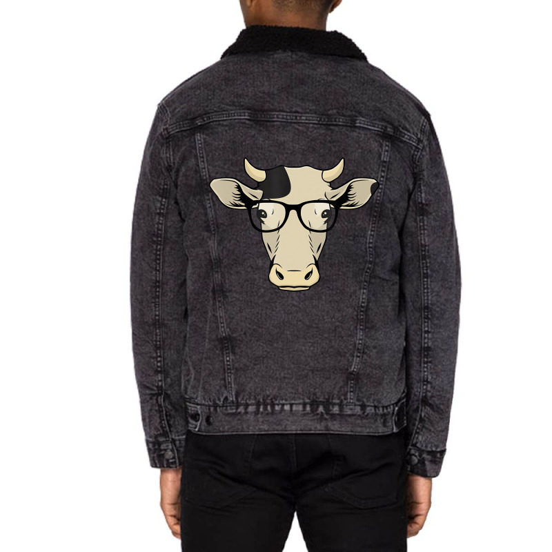 Funny Hipster Cow In Spectacles Cattle Eye Glasses Unisex Sherpa-lined Denim Jacket | Artistshot