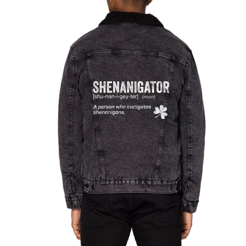 Funny Shenanigans Instigator Saint Patricks Day Sh Unisex Sherpa-Lined Denim Jacket by qadina | Artistshot