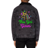 This Girl Glows Retro 80s Birthday Party Eighties Unisex Sherpa-lined Denim Jacket | Artistshot