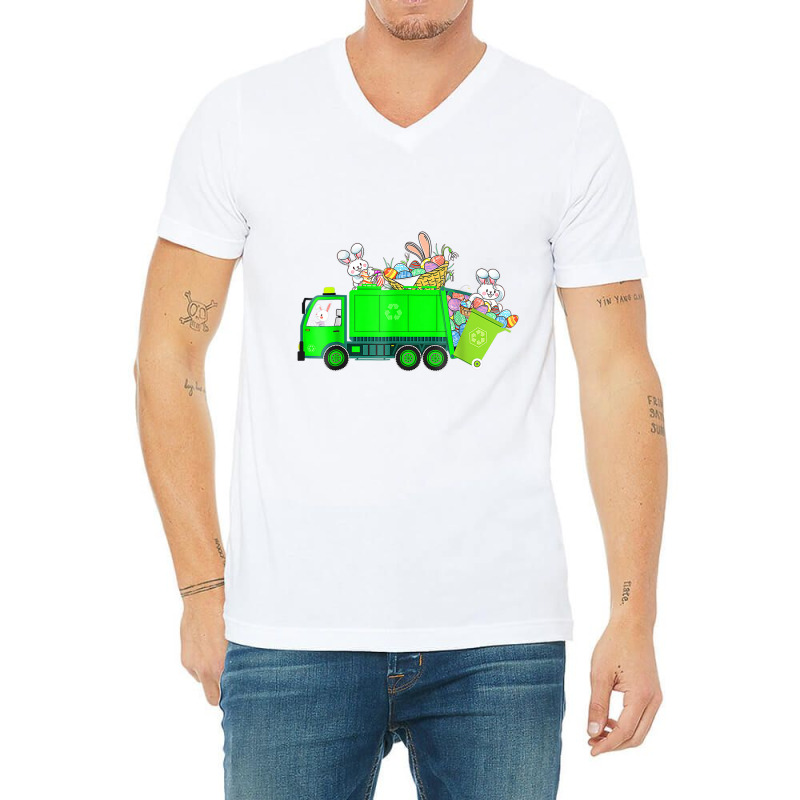 Bunny Riding Garbage Truck Easter Day Bunny Garbag V-neck Tee | Artistshot