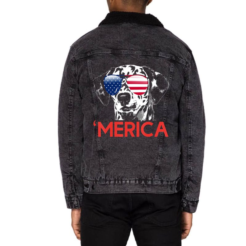 Merica Dalmatian American Flag 4th Of July T Shirt Unisex Sherpa-lined Denim Jacket | Artistshot