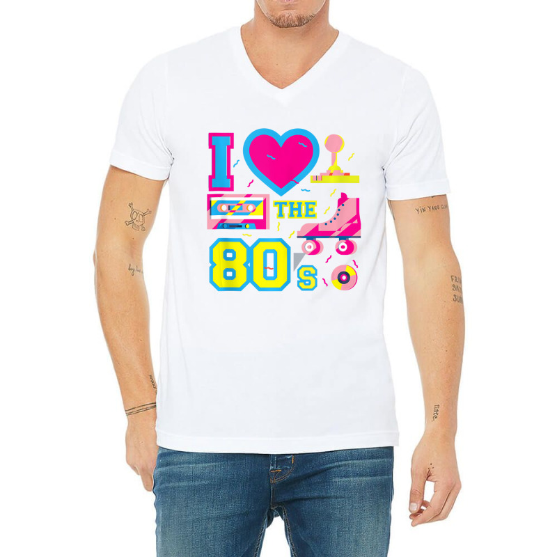 I Love Heart The 80's   Retro Vintage Vaporwave Co V-neck Tee | Artistshot