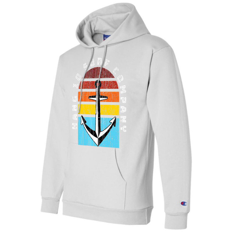 Hang 10 Surf Company Retro Anchor Sunset Distresse Champion Hoodie | Artistshot