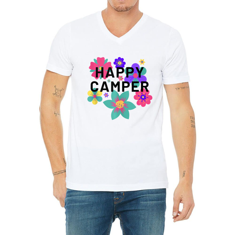 Happy Camper Floral Layering Flowers Camping Tee F V-neck Tee | Artistshot