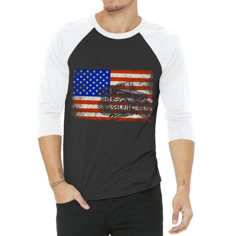 Vintage Monster Truck Lovers American Flag Funny K 3/4 Sleeve Shirt | Artistshot